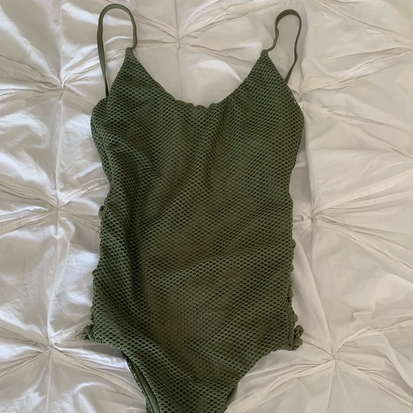 Army Green billabong one piece backless swimsuit - Picture 2 of 6
